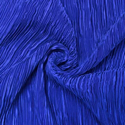 Royal Blue Fine Textured Accordion Plisse Silky Satin Fabric Pleated Frill Dress Material
