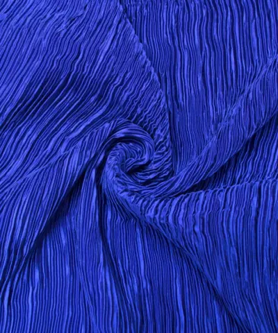 Royal Blue Fine Textured Accordion Plisse Silky Satin Fabric Pleated Frill Dress Material