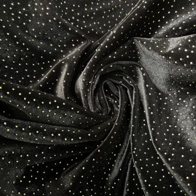 Luxurious Italian Velvet Black with Gold Metallic Studs Fabric.