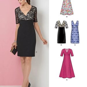 K6410 Women's Dress with Skirt and Fabric Variations Pattern