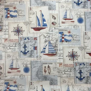 Nautical Printed Panama Weave Linen Fabric
