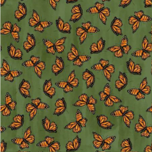 Butterflies on Khaki Green Printed 100% Cotton Fabric