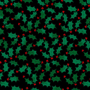 Festive Christmas Holly Berries on Black Printed 100% Cotton Fabric