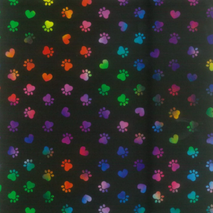 Multicoloured Love Hearts Dog Paws Printed 100% Cotton Fabric