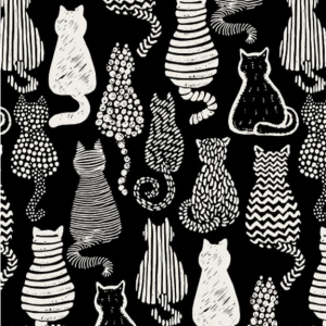 Cat Silhouette Printed 100% Cotton Fabric