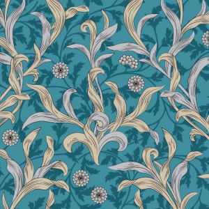 William Morris Inspired Teal Vintage Floral Printed 100% Cotton Fabric