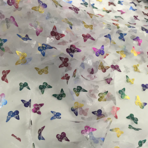 Multicoloured Butterfly Organza Fabric Foil Holographic