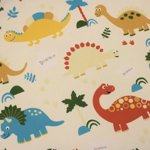 Cream Dinosaur Printed Canvas Fabric