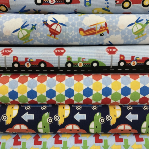 Blue Zoom Cars ,Helicopters ,Racing Car, Quilting Fabric