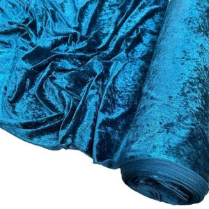 Teal Plain Crushed Velvet Fabric