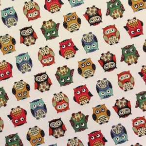 Owls On cream Printed Canvas Fabric