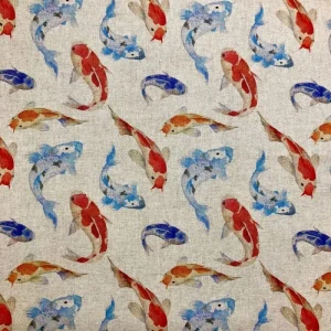 Digital Printed Koi Fish Cotton Rich Linen Fabric Upholstery