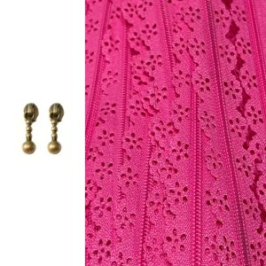 Hot Pink / Pink Colour 3mm Novelty Nylon Floral Edge Lace Zip By the Meter