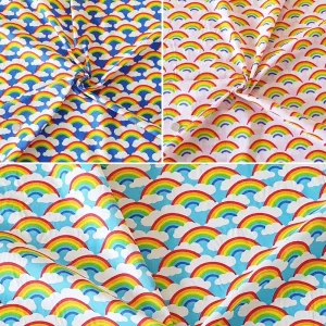 Bright Rainbows and Clouds in the Sky Printed Polycotton Fabric