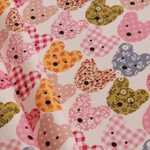 Pink Teddy Bear Printed Canvas Fabric
