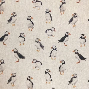 Digital Printed Puffins Cotton Rich Linen Fabric Upholstery