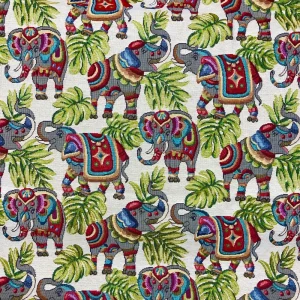 Indian Raja Elephant Cotton Rich Woven Tapestry Fabric Upholstery