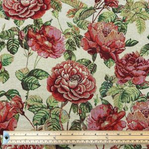 Rose Floral Cotton Rich Woven Tapestry Fabric Upholstery