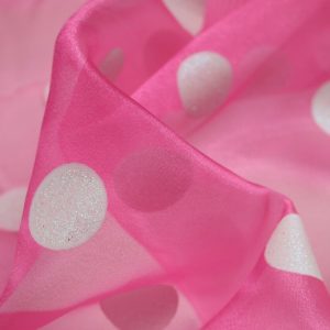 Pink and White with Glitter 2cm Spot Organza Fabric Polka Dot
