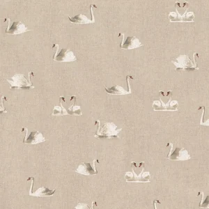 Swan Hearts Printed Cotton Linen Upholstery Fabric Material