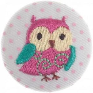 G44315\0 Woodland Embroidered Pink Owl Fabric Covered Buttons