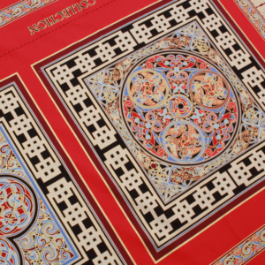 Red Celtic Panel Gilded Quilting Cotton Fabric