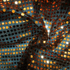 6mm Round Hologram Sequins Sparkle Fabric - Bronze On Black