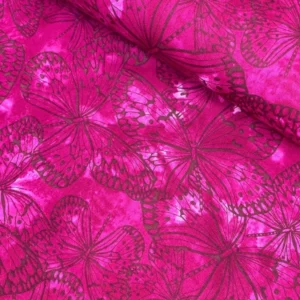 Fuschai Pink Melody Butterfly Bali Batik Fabric 100% Cotton