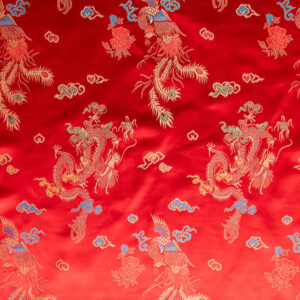 Red Dragon & Floral Chinese Brocade Fabric