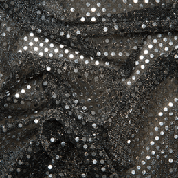 3mm Round Hologram Sequins Sparkle Fabric - Silver On Black