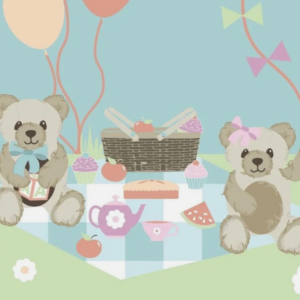 Pastel Teddy Bear Picnic Quilting Cotton Panel