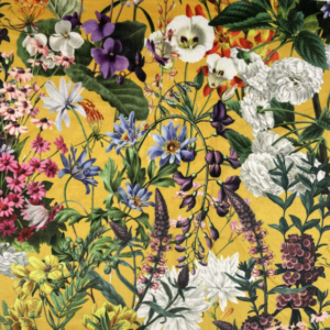 Summer Floral Printed Plush Velvet Curtain Upholstery Fabric - Yellow Ochre