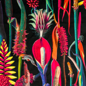 Botanical Garden Tropical Digital Printed Plush Velvet Curtain Upholstery Fabric - Black