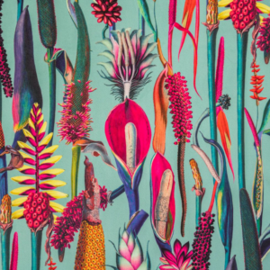Botanical Garden Tropical Digital Printed Plush Velvet Curtain Upholstery Fabric - Duck Egg