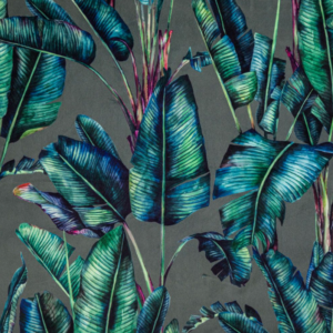 Paradise Palm Tropical Digital Printed Plush Velvet Curtain Upholstery Fabric - Grey
