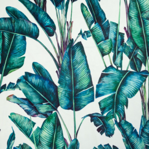 Paradise Palm Tropical Digital Printed Plush Velvet Curtain Upholstery Fabric - White
