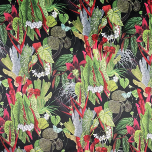 Exotic Printed Plush Velvet Curtain Upholstery Fabric- Black