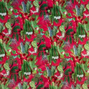 Exotic Printed Plush Velvet Curtain Upholstery Fabric- Cerise Pink