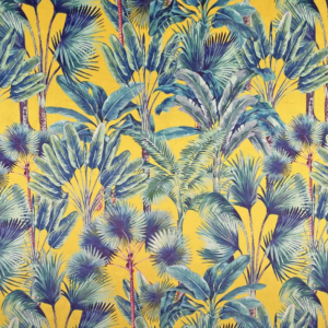 Palm Springs Tropical Printed Plush Velvet Curtain Upholstery Fabric- Yellow
